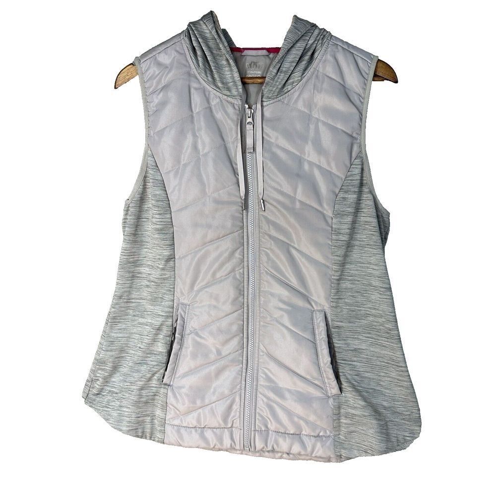 Light Gray Quilted Hooded Vest - Women